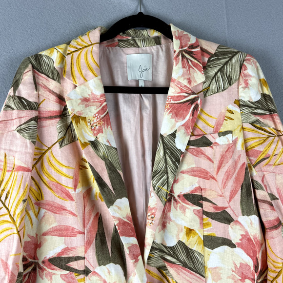 Joie Kishina Linen Blazer Womens 4 Pink Floral Tropical Hawaiian Career Office - Picture 2 of 14